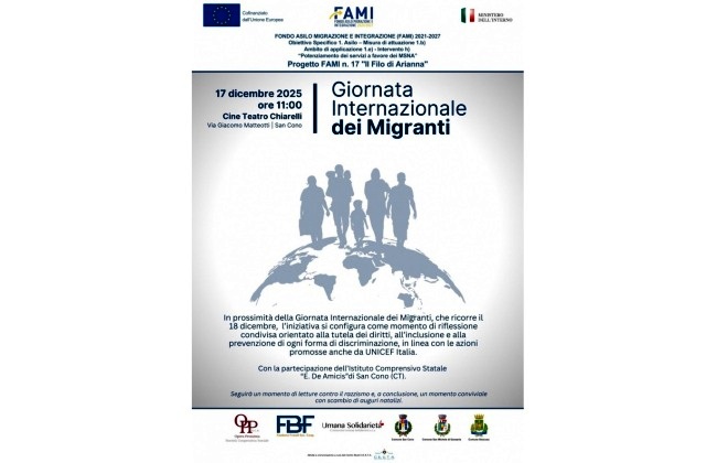 Giornata Internazionale dei Migranti: iniziativa a San Cono, domani 17 dicembre 2025